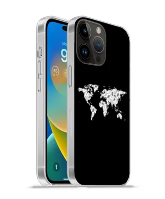 Produktbild von MuchoWow® Handyhülle Schutzhülle Hülle für Apple iPhone 14 Pro - Softcase Weltkarte - Blätter - Schwarz Silikon Softcase Handy Hülle - Umschlag