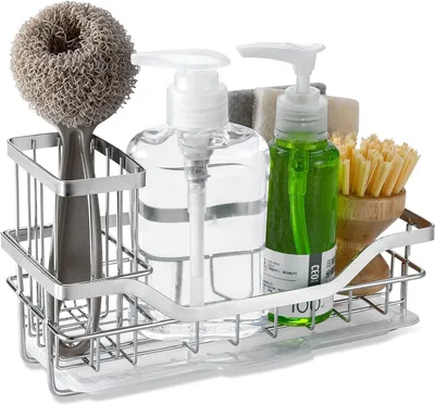 Obrázek produktu pro Organizér do kuchyňského dřezu, nerezová ocel, vyjímatelná odkapávací miska, protiskluzové proužky (22 x 9 x 13 cm, bílá)