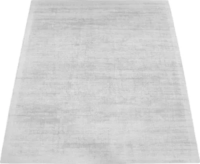 Image de Tapis de salon à poils courts, uni, motif simple, fait main, crème et gris, dimensions 240 x 340 cm