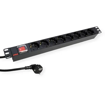 Produktbild von ROLINE 19-Zoll-Steckdosenleiste 8fach, mit Ein-/Aus-Schalter, schwarz, 2 m