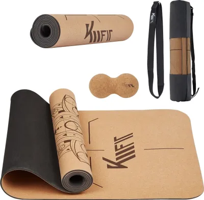 Produktbild von KM-Fit TPE Yoga- & Sportmatten, Gymnastikmatte mit Tragegurt, Yogamatte gepolstert & rutschfest, Sportmatte für Fitness, mit Tragetasche,Schwarz