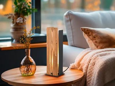 Produktbild von Große dimmbare LED Tischlampe 40cm mit Holz für Wohnzimmer Fensterbank Kommoden