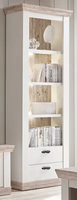 Produktbild von Regalschrank "Rovola" Pinie weiß / Oslo Pinie Landhaus Vitrine 71 x 201 cm