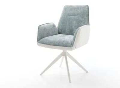 Produktbild von DELIFE Drehstuhl Zoa-Flex Materialmix Echtleder Weiß-Pastellblau Kreuzgestell breit Weiß 360° drehbar Wippfunktion Taschenfederkern