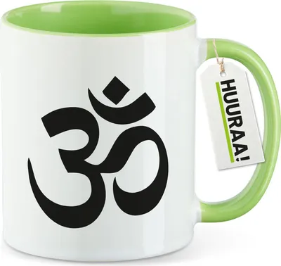 Produktbild von Huuraa Kaffeetasse Om Symbol 330ml Grün Keramik Kaffeebecher Geschenkidee