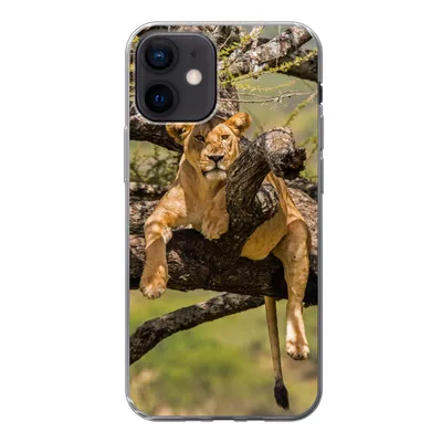 Produktbild von MuchoWow® Handyhülle Schutzhülle Hülle für iPhone 12 Löwe - Baum - Braun Silikon Softcase Handy Hülle - Schutzhülle