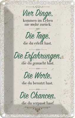 Produktbild von vianmo Blechschild 18x12 cm Vier Dinge kommen nie zurück Spruch Zitat
