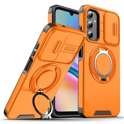 Produktbild von Handyhülle für Samsung Galaxy A05S Dual Layer Stoßfest Hülle mit Dia Kameraschutz, Magnetisch Ring Ständer Orange