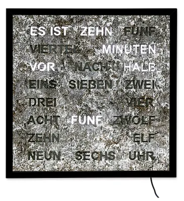 Produktbild von AMS T1269 Tischuhr mit lackiertem Metallgehäuse und LED-Wortuhr
