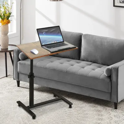 Image de Table d'ordinateur portable mobile réglable en hauteur Table basse Table d'appoint avec roulettes et freins brun foncé