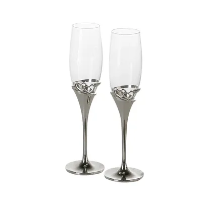 Produktbild von Gilde 2tlg. Set, Champagnerglas, Sektglas, Hearts, Herzmotiv, Glas, Metall, klar, silberfarben, VE 1, D. 7 cm Höhe: 25.50 cm Durchmesser: 7.00 cm 50074