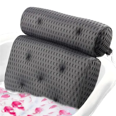 Produktbild von Ergonomisches Badekissen für Badewanne mit 7 Saugnäpfen & 4D Air Mesh – weiches Spa Kopfkissen mit Aufhängehaken