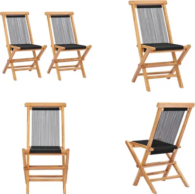 Produktbild von vidaXL Klappbare Gartenstühle 2 Stk. Massivholz Teak und Seil - Gartenstuhl - Gartenstühle - Gartensessel - Klappstuhl