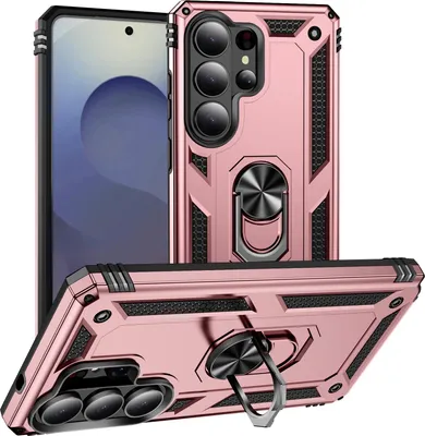 Produktbild von Schutzhülle für Samsung Galaxy S26 Ultra, Dual Layer Robust Militäre Fallschutz Hülle mit Ringhalterung Ständer Roségold