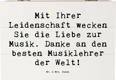 Produktbild von Mr. & Mrs. Panda Box Spruch Musiklehrer Liebe 22 x 15 cm - Weiß - Geschenk, Geschenkbox, Danke sagen, Schatzkiste, Kiste mit Deckel, Dankeschön, Inspiration, Bedanken