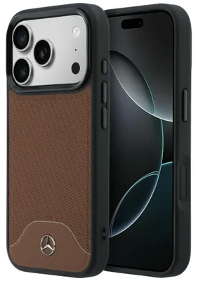 Zdjęcie produktu dla Etui Mercedes Leather Wood Effect and Curve MagSafe do iPhone 17 Pro camel