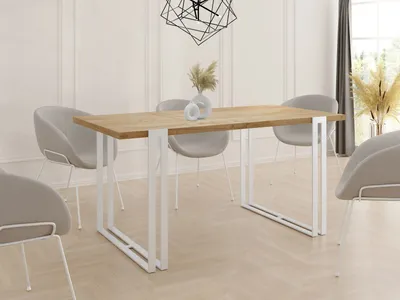 Produktbild von Ausziehbarer Esstisch - Großer Tisch im Loft-Stil mit Weiße Metallbeinen 160 bis 260 cm - Industrietisch für das Wohnzimmer - Spacesaver - Craft Eiche - 160 x 90 cm