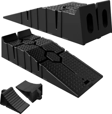 Immagine prodotto di Set di 2 rampe di carico QEENTOE, con zeppe di sicurezza, paraspigoli in plastica, per veicoli fino a 2,5 tonnellate, piattaforma elevatrice con protezione per il passaggio, colore nero