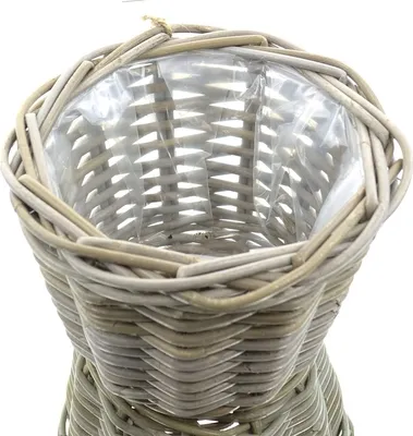 Produktbild von VAN DER LEEDEN Rattan Übertopf Grau konisch mit Folienauskleidung Ø 29 cm