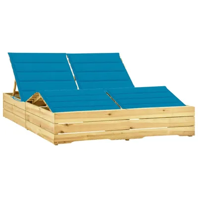 Produktbild von Doppel-Sonnenliege mit Blauen Auflagen Kiefer Imprägniert