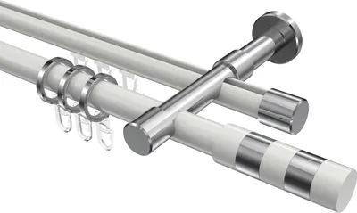 Produktbild von Interdeco Rundrohr-Innenlaufstange / Gardinenstange (Kombination) Weiß / Chrom, Typ Prestige Mavell (Zylinder Bicolor), 20 mm Ø 2-läufig, 140 cm