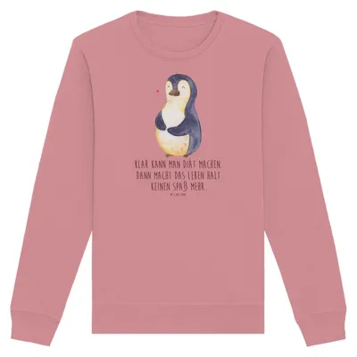 Produktbild von Mr. & Mrs. Panda Baumwoll Pullover Pinguin Diät Größe M - Canyon Pink - Geschenk, Sweatshirt, Abnehmen, glücklich, Rundhals, Motivation, Pulli, Sweater