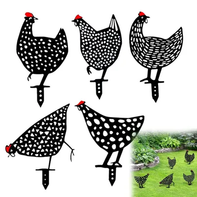 Immagine prodotto di Solidchoice - Set di 5 statuette di galline da giardino per decorazioni da esterno