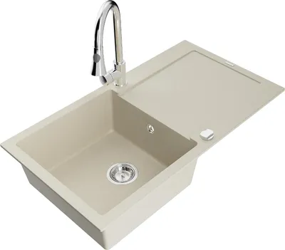 Produktbild von Mexen Leo 1 Becken-Granitspüle mit Abtropffläche und Mischbatterie Elia, Beige - 6501-69-670101-00