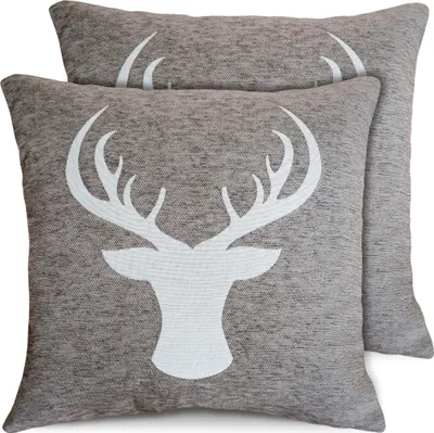 Produktbild von 2er Set Kissenhüllen 45x45 cm beige mit Hirsch als Weihnachts-Deko