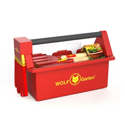 Produktbild von Wolf Garten Gartengeräte-Set SGH013-W 9-teiliges Garten Geräte Set in Werkzeugkiste für Kinder Spielzeug für Kinder ab 3 Jahren