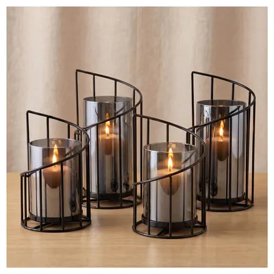 Windlicht Glas Eisen 4er-Set schwarz 20cm 15cm