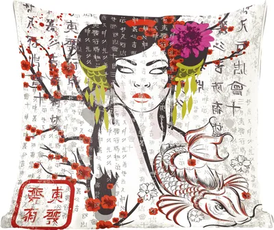 Produktbild von MuchoWow® Zierkissen Sofakissen Wohnzimmer Dekokissen 60x60 cm Japanische Illustration traditionelle Frau - Sitzfläche - Foto Polster