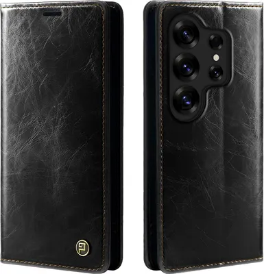 Produktbild von Handyhülle für Samsung Galaxy S26 Ultra Kunstleder Flip Vintage Cover Hülle RFID Schutz Case Kartenfach Farbe: Schwarz