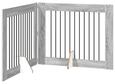 Image de vidaXL : Barrière pliante pour chien avec supports, 2 pièces, couleur Sonoma gris, 200,5 cm