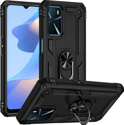 Produktbild von OPPO A16 Hülle, Dual Layer Militäre Fallschutz Schutzhülle mit Ringhalterung Ständer für OPPO A16 Schwarz
