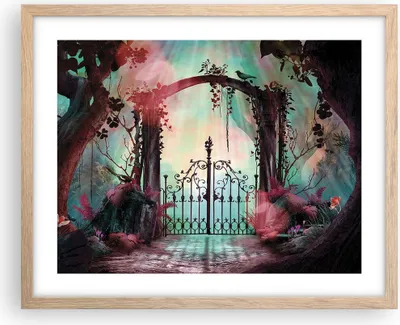 Produktbild von Gerahmtes Poster - Rahmen in heller Eiche - Fantasie Tor Garten - 50x40 cm - Wand Bild - Wanddeko - Wandbilder - Kunstposter - Wandposter - Bilderrahmen - Bilder - Kunstdruck - P2NAA50x40-4517
