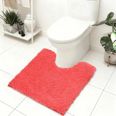 Image de Tapis de bain en forme de U, 50 x 50 cm, antidérapant et lavable, tapis moelleux, tapis de WC avec découpe, tapis de WC absorbant pour une salle de bains luxueuse.