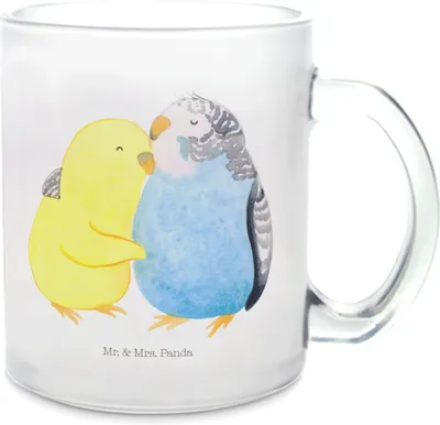 Produktbild von Mr. & Mrs. Panda Teetasse Wellensittich Liebe - Transparent - Geschenk, Verliebt, Vögel, Verlobung, Tee Tasse, Pott, Verknallt, Teeglas, Henkelbecher, Haferl, Kuscheln