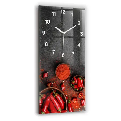 Produktbild von Wallfluent Wanduhr – Stilles Quarzuhrwerk - Uhr Dekoration Wohnzimmer Schlafzimmer Küche - Zifferblatt - weiße Zeiger - 30x60 cm - rote Paprika