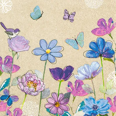 Produktbild von 20 Servietten Pink and Blue - Gemalte Blumen blau-pink 33x33cm