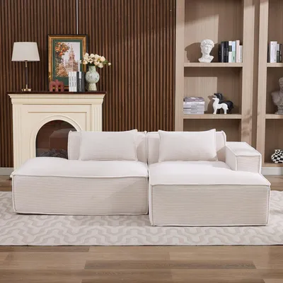 Zdjęcie produktu dla Sofa tapicerowane o szerokości 235 cm, wykonane z tkaniny, z dwoma poduszkami i kieszenią na kołdrę – nowoczesna, prosta i wygodna sofa, idealna do małych salonów