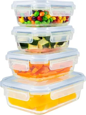 Produktbild von Rechteckige Glasbehälter, blau, 4er-Set, mikrowellengeeignet
