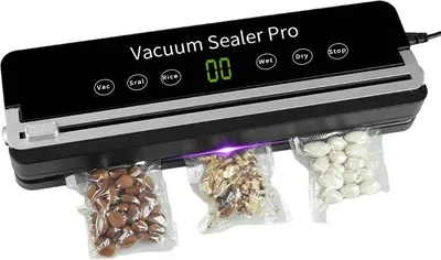 Obrázek produktu pro Automatická vakuová svářečka z nerezové oceli - 100 W, ovládání jedním dotykem, kompaktní, včetně 50 sáčků - uchová potraviny déle čerstvé