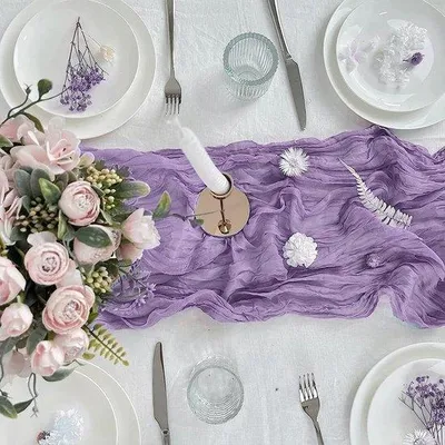 Produktbild von Tischläufer, Gaze-Tuch, halbtransparenter Stoff, elegant, Gaze-Accessoire, rustikal, Tischläufer, Käse-Tuch, waschbar, Hochzeit, Vintage, Geburtstag, Accessoire, 90 x 400 cm (lila, 1)