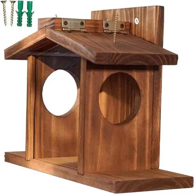 Productafbeelding van Eekhoornhuis Voederstation - Voederhuisje Buiten - Dieren Voeren - Houtconstructie Luban - 10 x 10 x 10 cm - Natuurlijk Hout