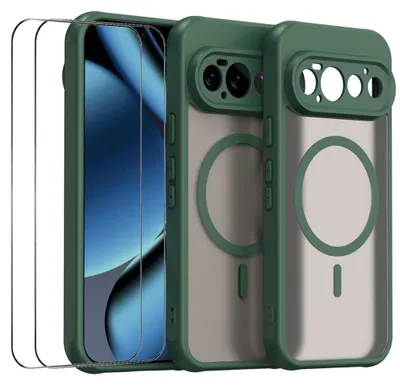 Immagine prodotto di Custodia MagSafe + 2 protezioni in vetro temperato per le fotocamere del Google Pixel 11 Pro, finitura opaca, colore verde
