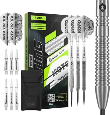 Produktbild von KOTO – Sting Silver Tapered Dartpfeile Tungsten 90%, 23 G, Silber, Mit 6 Flights, Shafts und Wallet, Steeldarts, Darts profi Set, 3 Dart pfeile