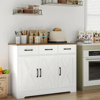 Produktbild von Servierwagen - Anrichte - Buffet - Aufbewahrungsschrank - Küchenbuffet - Weiß - Arbeitsplatte: 108 x 38,5 cm