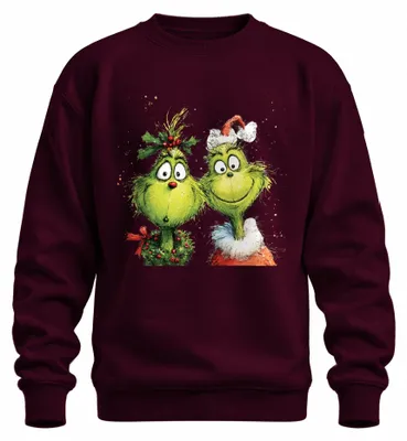 Immagine prodotto di Grinch Christmas Funny Couple Wreath Holly Santa Hat Retro Unisex Sweatshirt Pullover, Burgundy, S