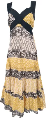 Produktbild von Boho Sommerkleid, Maxikleid, Strandkleid - Beige/gelb, Damen, Creme-weiß, Baumwolle, Größe: M/L